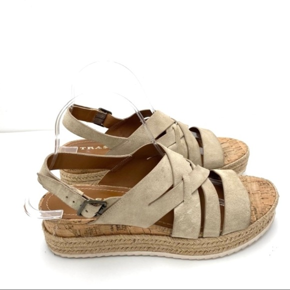TRASK Randi Suede Strap Platform Sandal Beige Taupe Oiled Suede Size 9 36-1722 - Picture 5 of 10